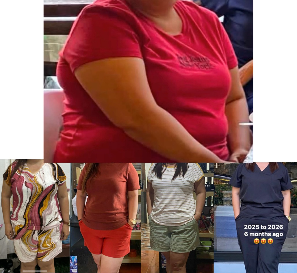 Client weight-management journey: earlier photo above and progress photos below